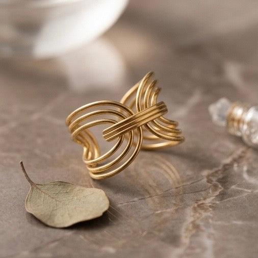 Adjustable Stainless Steel Women Rings Gold Plated 18k Anti Tarnishing (Free Size)