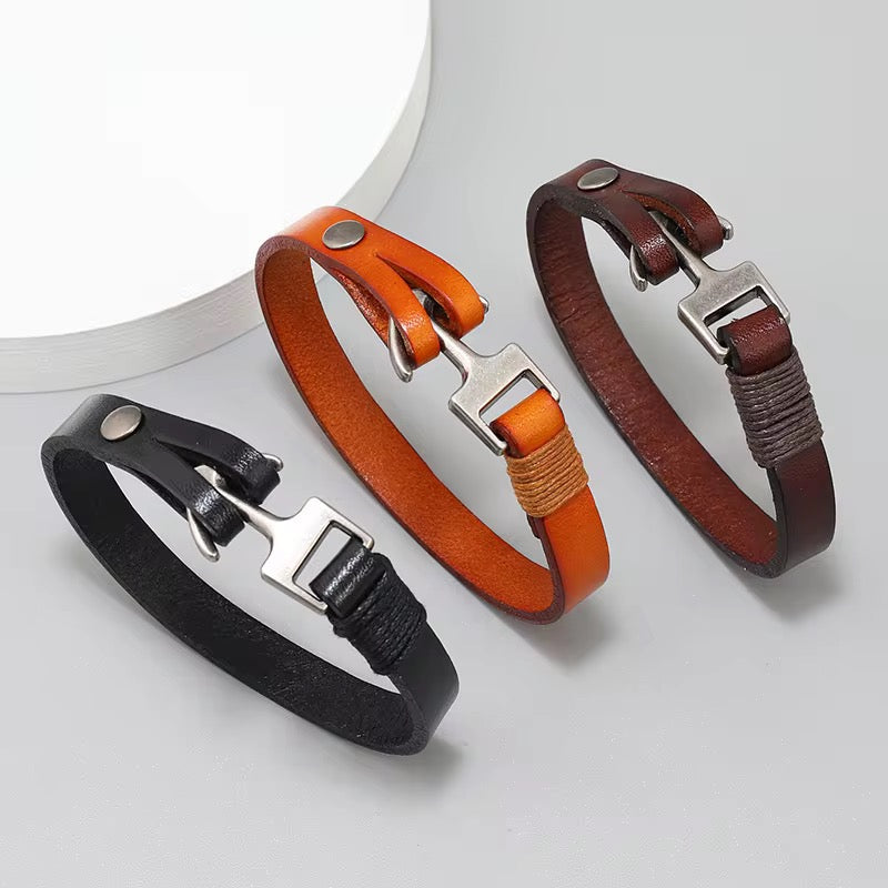 Alloy Cuff Anchor Lock Design Leather Bracelets