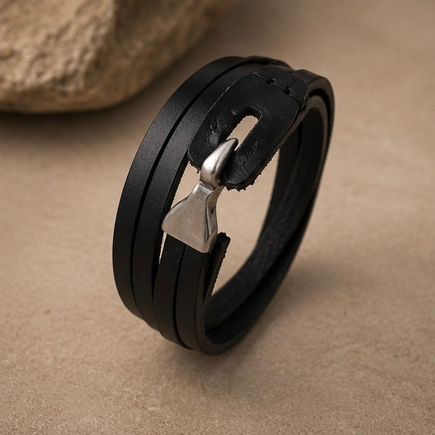Retro Leather Encircling Bracelet for Men and Women with Hook and Clasp