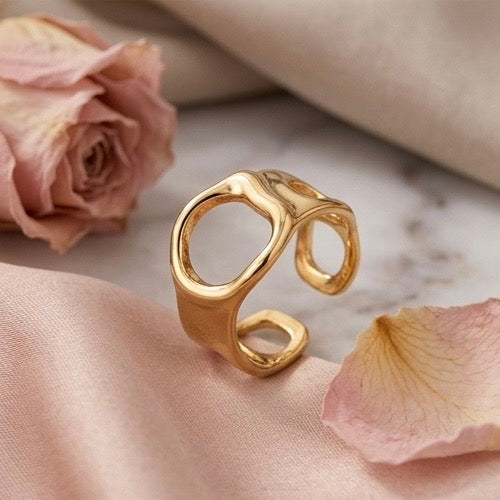 Adjustable Stainless Steel Women Rings Gold Plated 18k Anti Tarnishing (Free Size)