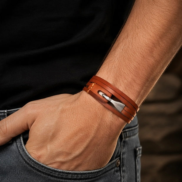 Retro Leather Encircling Bracelet for Men and Women with Hook and Clasp