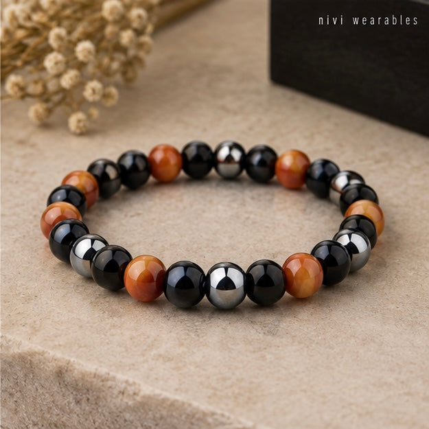 Tiger Eye & Hematite 8/10mm Natural Obsidian Bracelet
