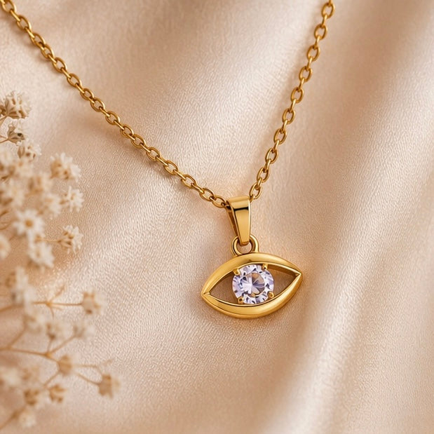 Dainty 18k Anti Tarnish Zircon Eye Diamond Pendant Non Fading Jewellery (40+5cm)