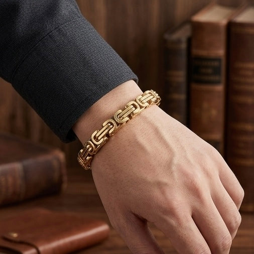 Domineering Personality Men Jewellery Stainless Steel Heavy Bracelet Gold plated (22cm / 6mm thickness)