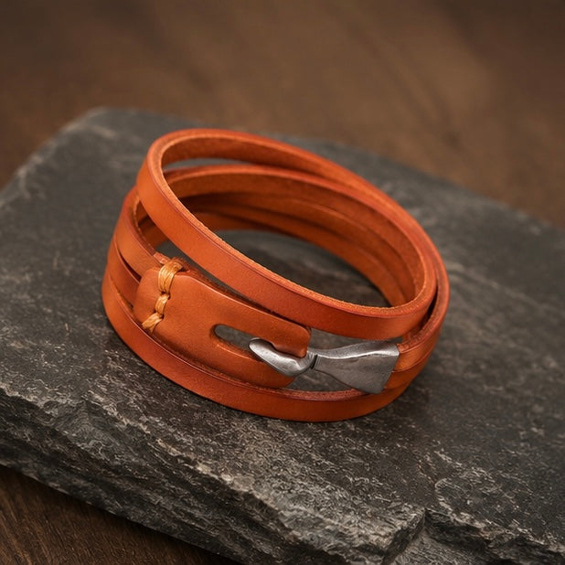 Retro Leather Encircling Bracelet for Men and Women with Hook and Clasp