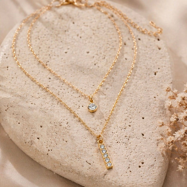 HOVANCI 18K PVD Double Layer with Zircon Pendent Dainty Choker
Necklace (40+5cm)