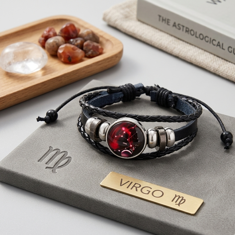 Handmade Woven 12 Zodiac Sign with Black Leather Bracelet for Men and Women for Casual wear