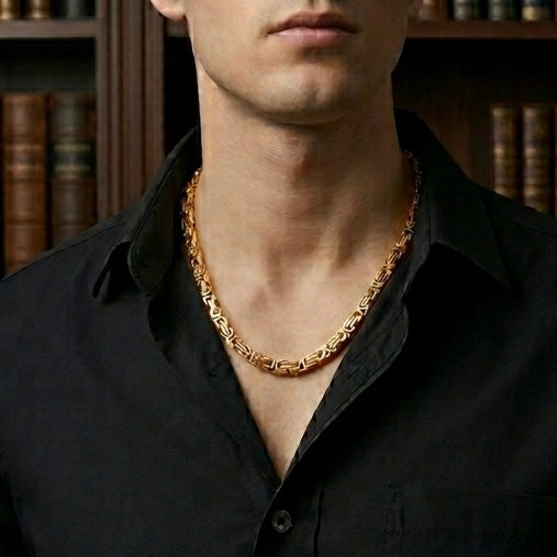 Domineering Personality Men Jewellery Stainless Steel Heavy Necklace Gold plated (50cm / 8mm thickness)