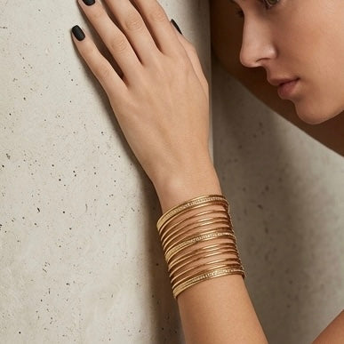 New Trendy Gold Plated Punk Style Bracelets for Women (Free Size)