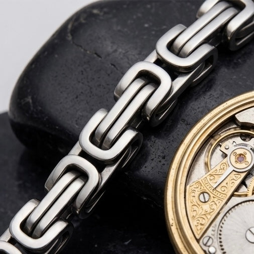 Domineering Personality Men Jewellery Stainless Steel Heavy Bracelet Silver plated (22cm / 6mm thickness)