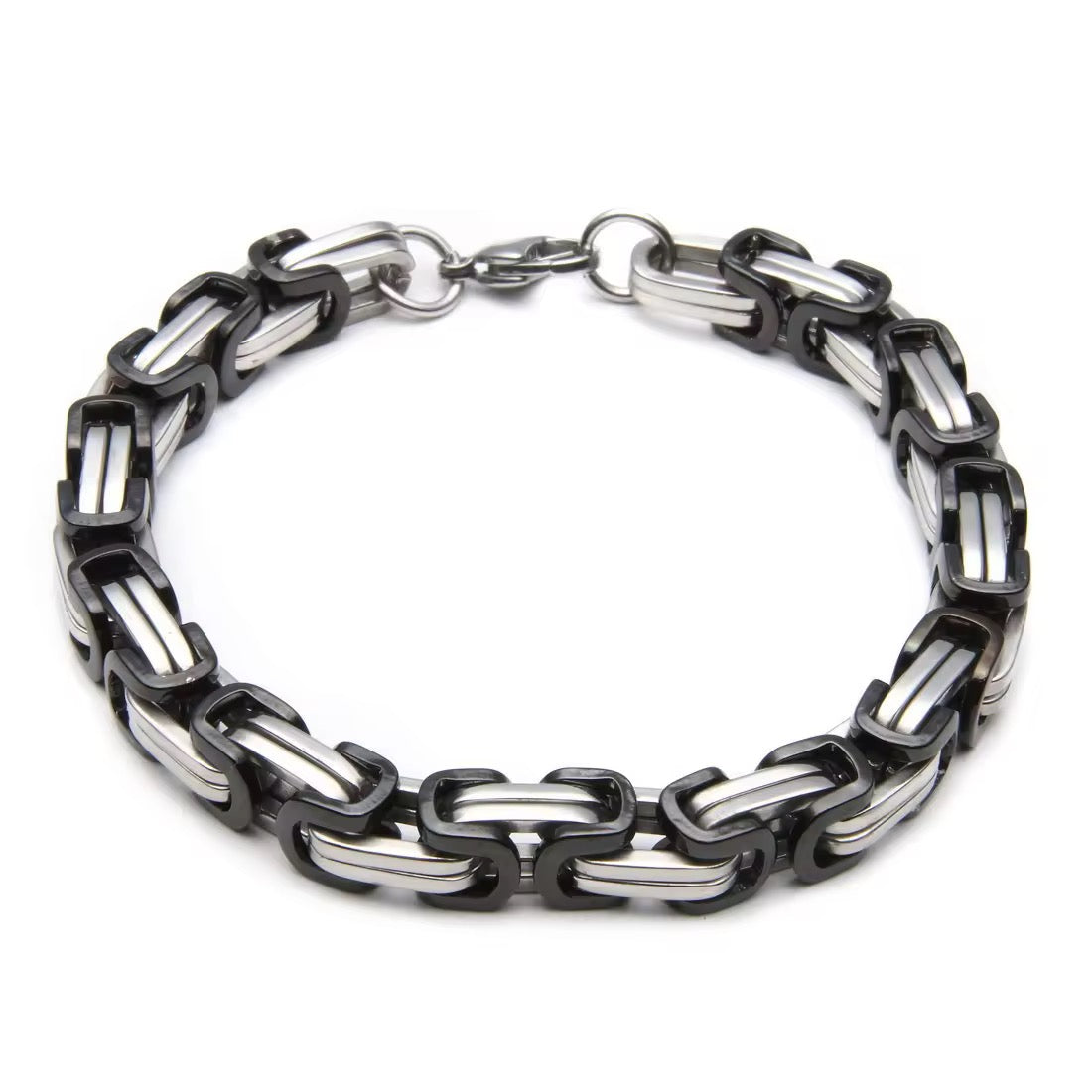 Domineering Personality Men Jewellery Stainless Steel Heavy Bracelet Silver-Black plated (22cm / 6mm thickness)