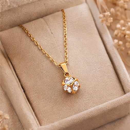 Dainty 18k Anti Tarnish Zircon 3D Square Diamond Pendant Non Fading Jewellery (40+5cm)