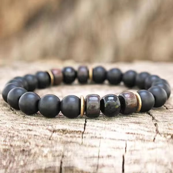 8mm Lava with Natural Stone, wood, Septum, Beaded Energy Yoga bracelets for Men and Women