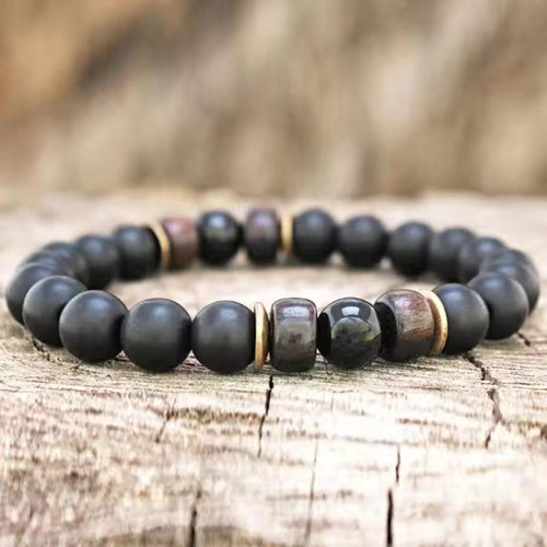 8mm Lava with Natural Stone, wood, Septum, Beaded Energy Yoga bracelets for Men and Women