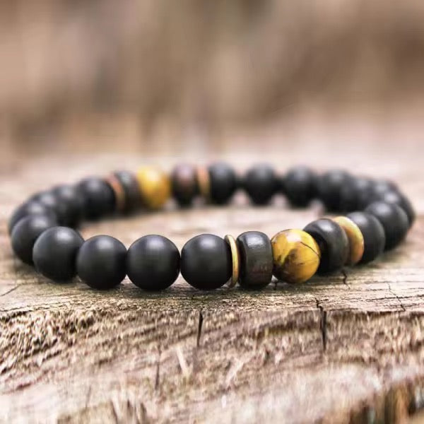 8mm Lava with Natural Stone, wood, Septum, Beaded Energy Yoga bracelets for Men and Women