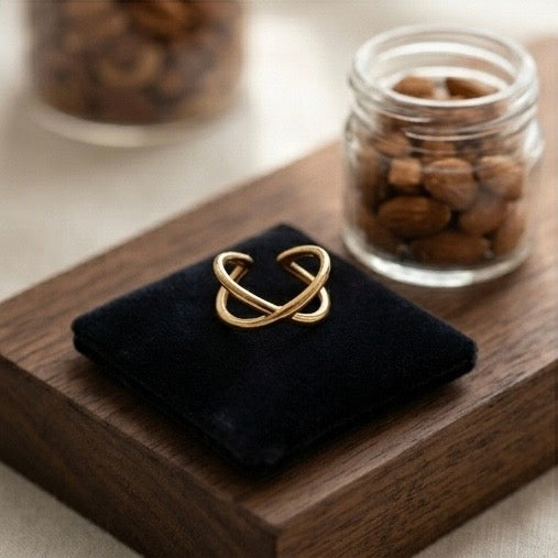 Adjustable Stainless Steel Women Rings Gold Plated 18k Anti Tarnishing (Free Size)