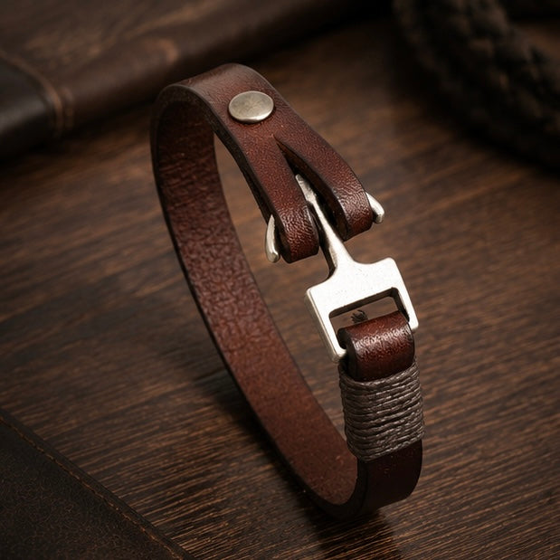 Alloy Cuff Anchor Lock Design Leather Bracelets
