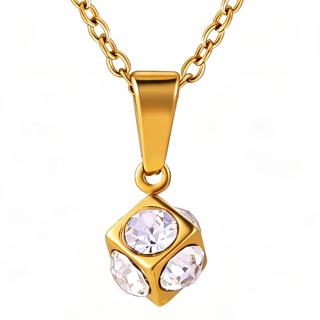 Dainty 18k Anti Tarnish Zircon 3D Square Diamond Pendant Non Fading Jewellery (40+5cm)