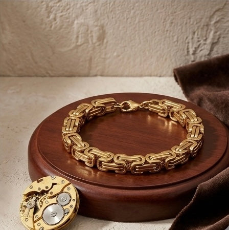 Domineering Personality Men Jewellery Stainless Steel Heavy Bracelet Gold plated (22cm / 6mm thickness)