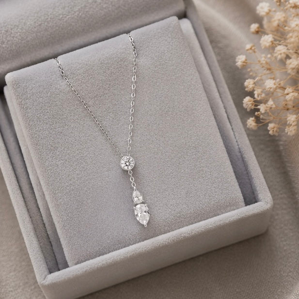 316I PVD water drops Zircon pendant Necklace Jewellery (40+5cm)