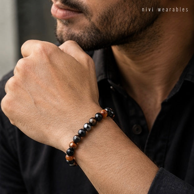 Tiger Eye & Hematite 8/10mm Natural Obsidian Bracelet
