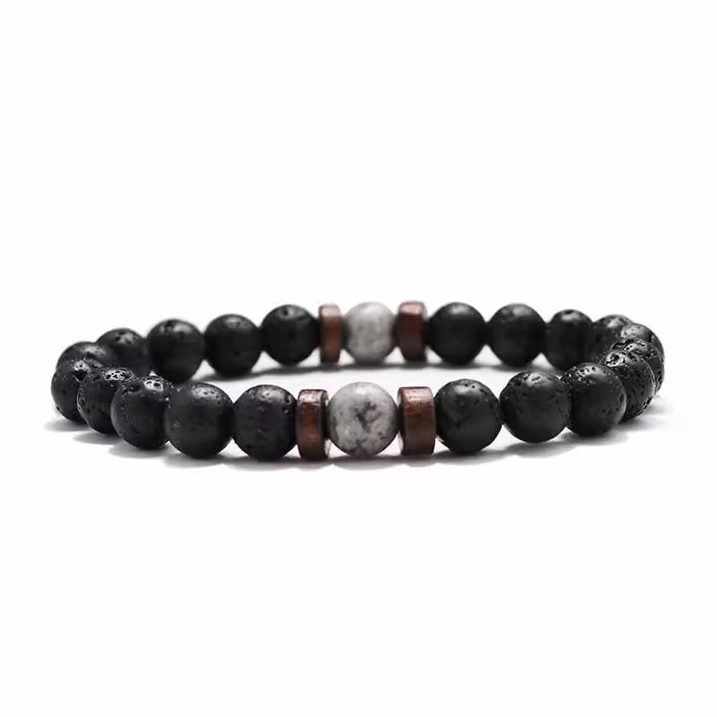 Vintage Natural Stone Bead with Wood Spacer Bracelets for Daily wear