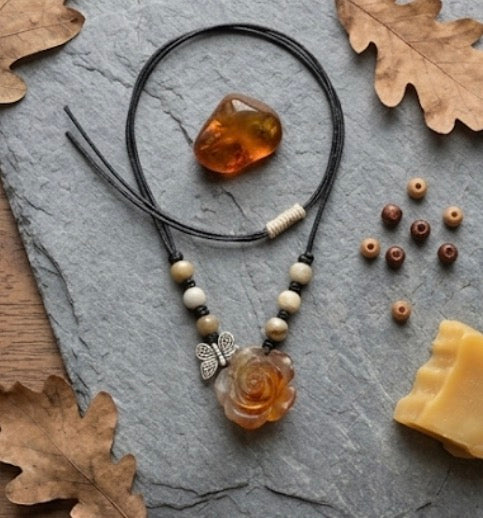 Brown Flower / Butterfly Pendant Necklace