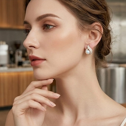 Maple Leaf Pearl Studs Earrings
