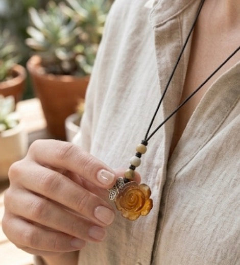 Brown Flower / Butterfly Pendant Necklace