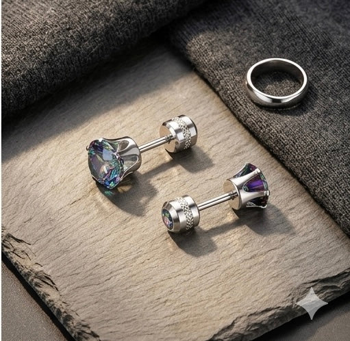 Unisex Zircon Studs Earrings (Double sided Diamonds)