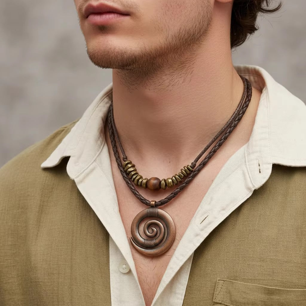 Bohemian Vintage Spiral Alloy Pendant Necklace