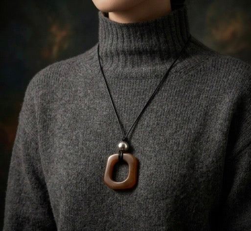 Stone / Steel Ball pendant with leather chain necklace