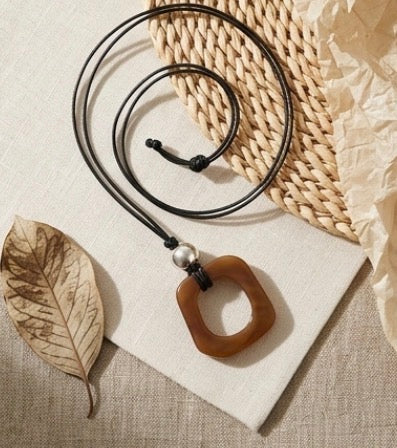 Stone / Steel Ball pendant with leather chain necklace