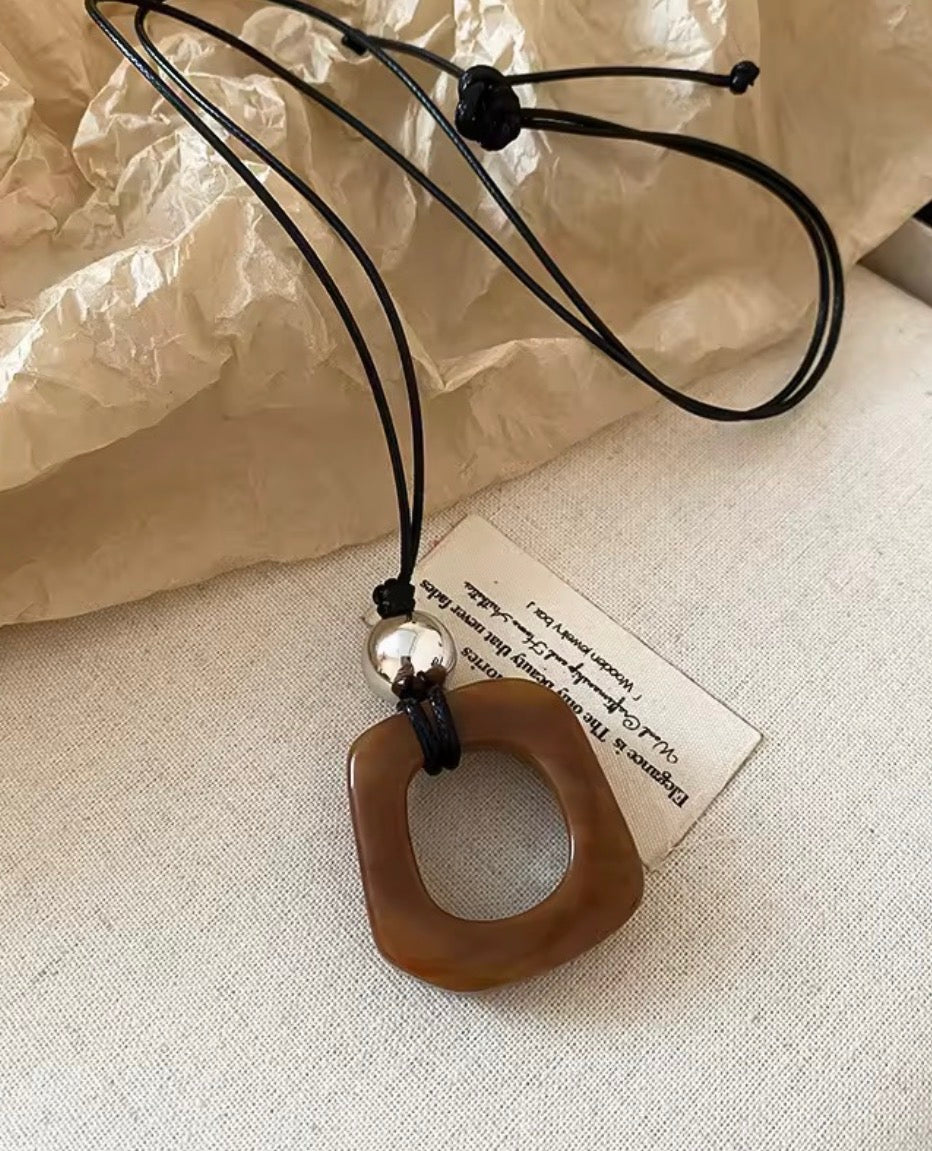Stone / Steel Ball pendant with leather chain necklace