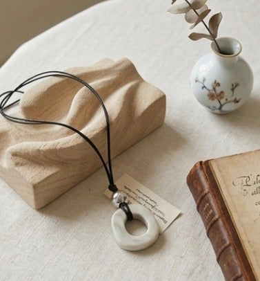 Stone / Steel Ball pendant with leather chain necklace