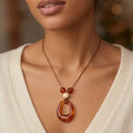 Gold Cat Stone / Black Ball pendant with leather chain necklace