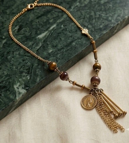 Coin And Nail Pendant with Metal Chain necklace