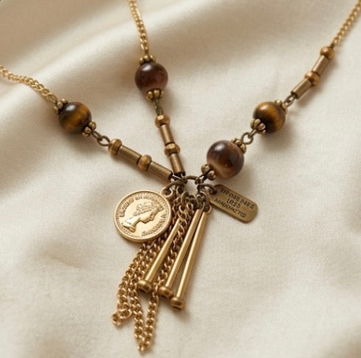 Coin And Nail Pendant with Metal Chain necklace