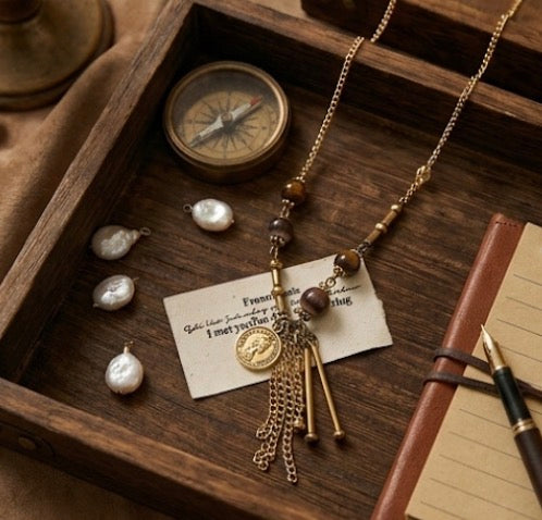 Coin And Nail Pendant with Metal Chain necklace