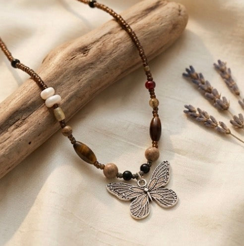 Butterfly pendant with metal chain necklace