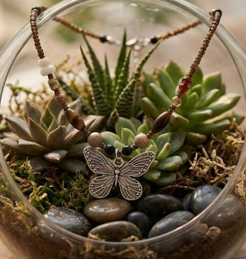 Butterfly pendant with metal chain necklace