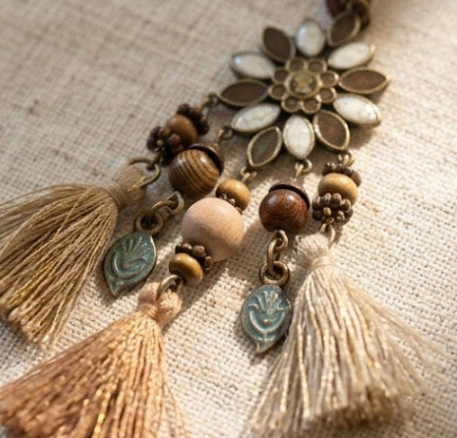 Ethnic Design Pendant with leather chain necklace