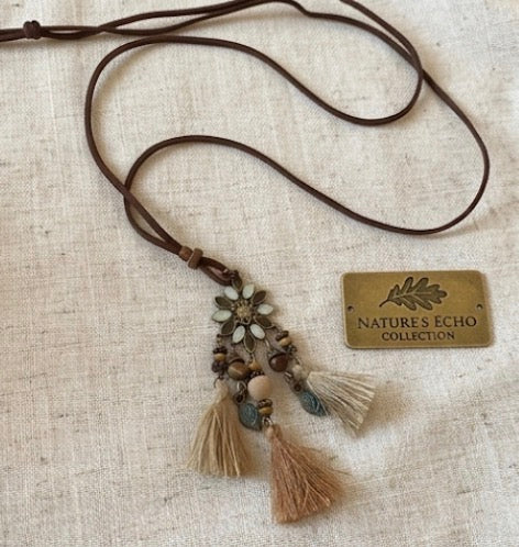 Ethnic Design Pendant with leather chain necklace