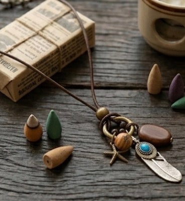 Feather pendant with leather chain necklace