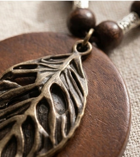 Small Leaf pendant with leather chain necklace