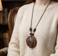 Small Leaf pendant with leather chain necklace