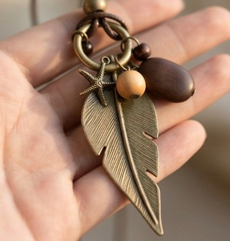 Big Leaf pendant with leather chain necklace