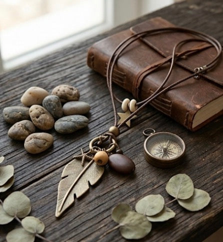 Big Leaf pendant with leather chain necklace