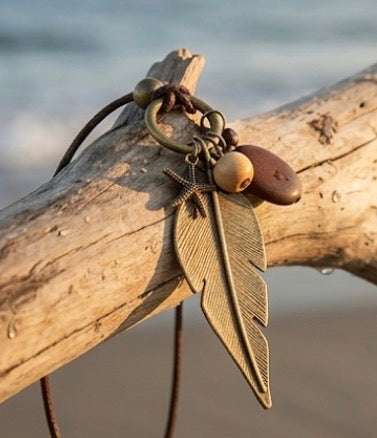 Big Leaf pendant with leather chain necklace