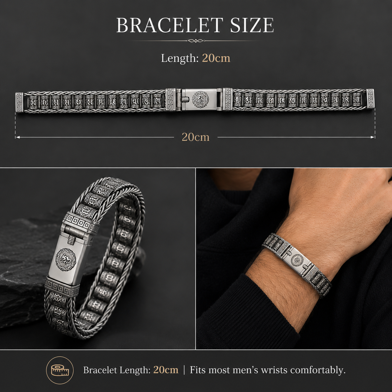 Retro Hip Hop Style Bracelet six Characters Mantra